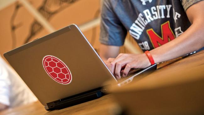 a student working in starbucks